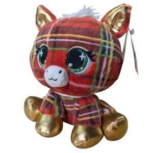 New Macy's Red Green Plaid Plush Animal Horse Gold Paws Holiday Christmas Gift